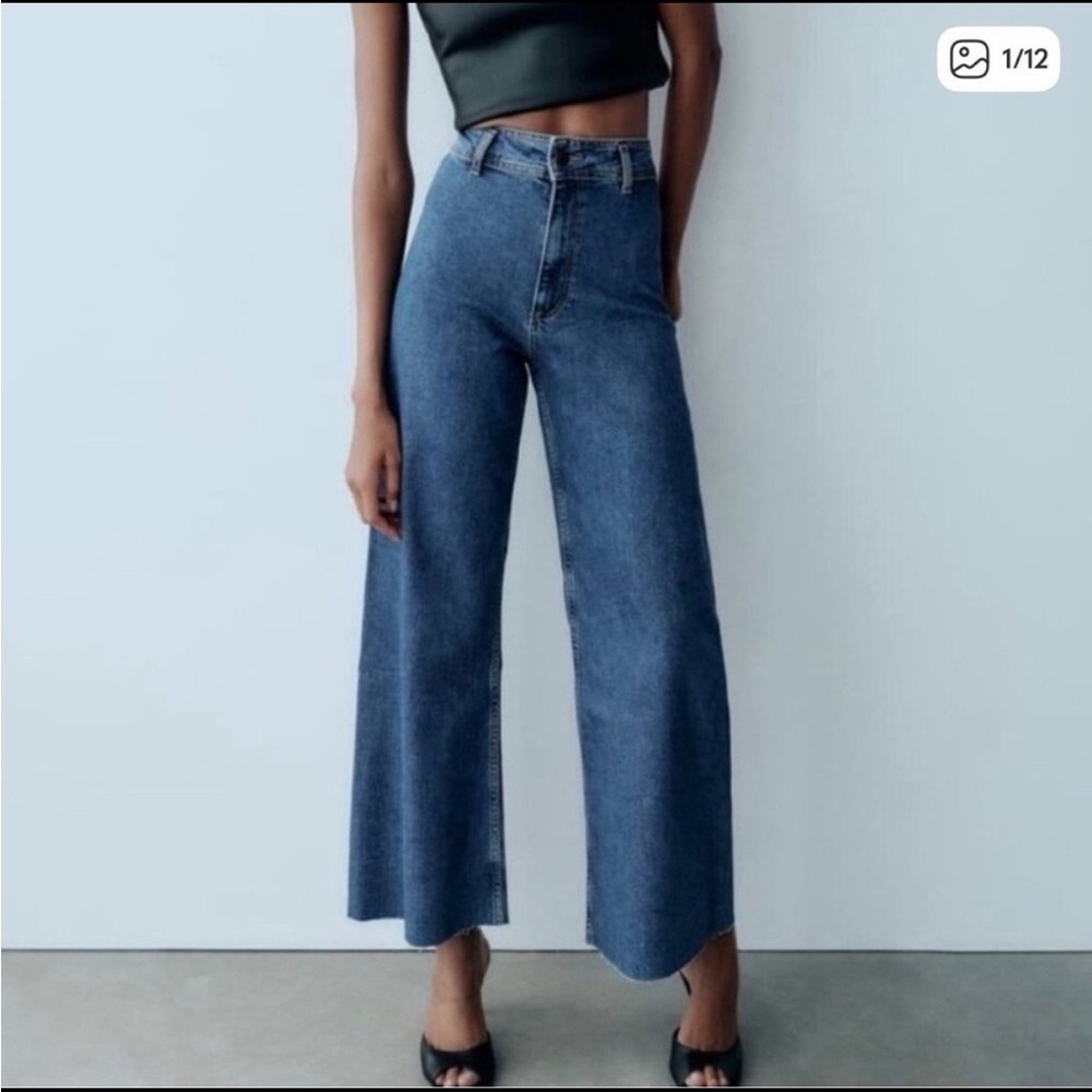 Zara Marine Blue Wide-Leg Jeans